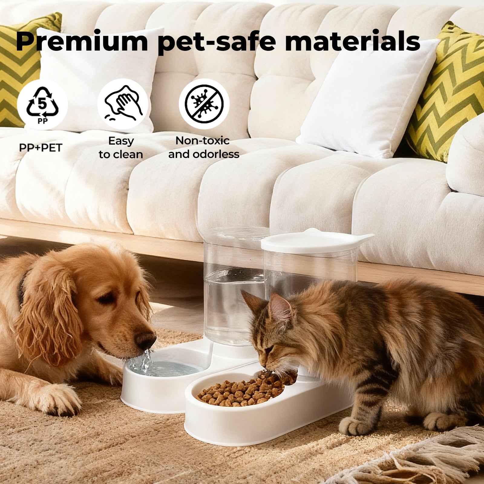 2 Packs Automatic Food Feeder Waterer Set 3.2L