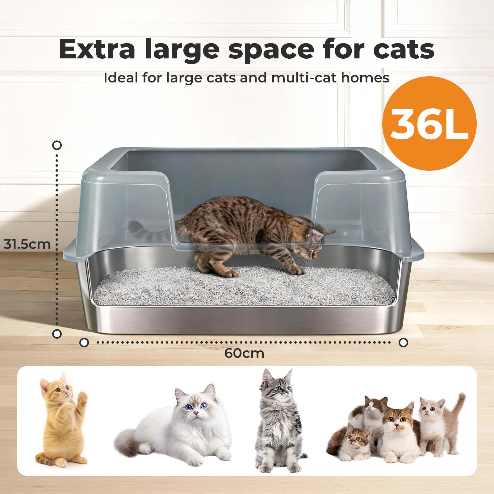 Cat Litter Box High Sided Litter Tray