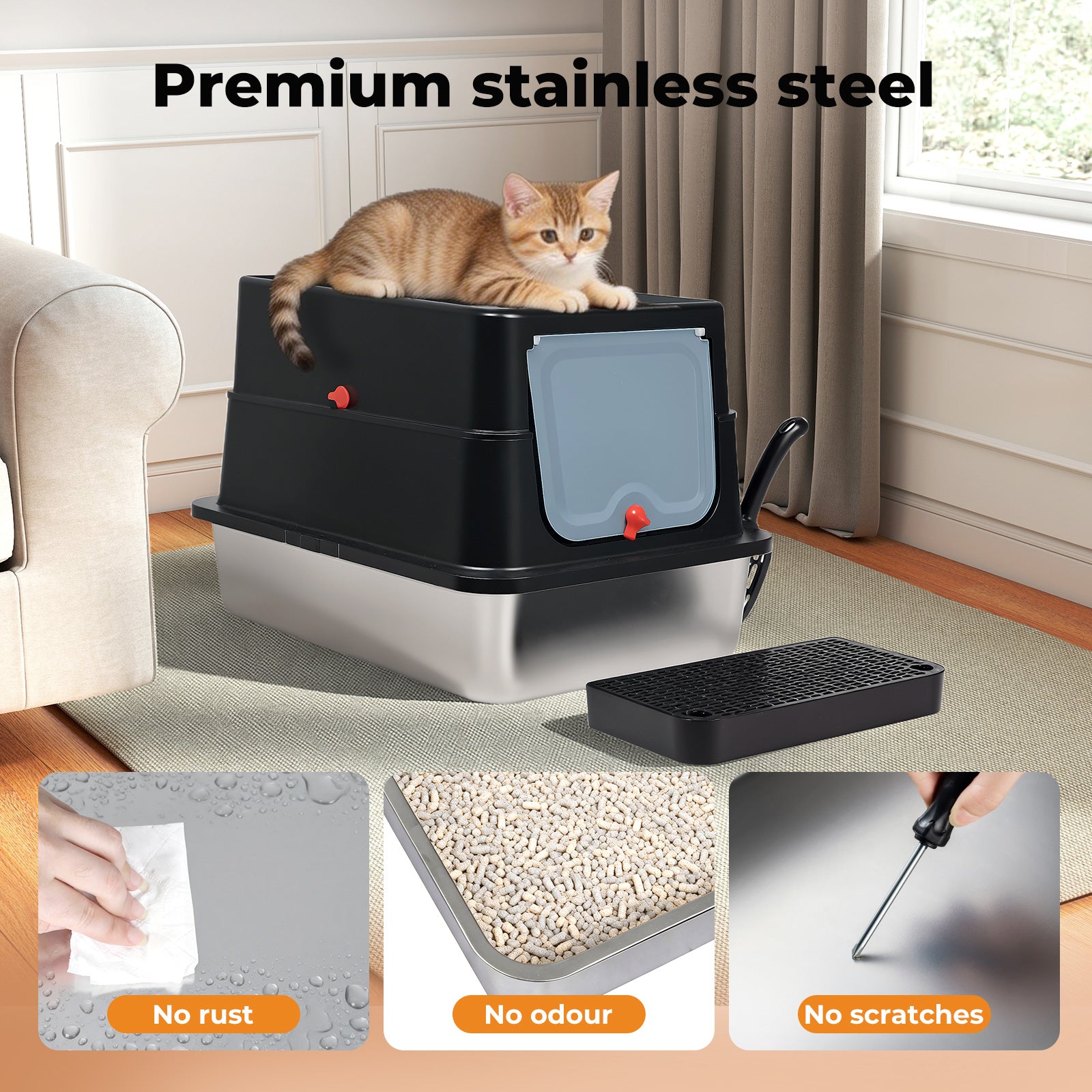 Cat Litter Box Stainless Steel Large