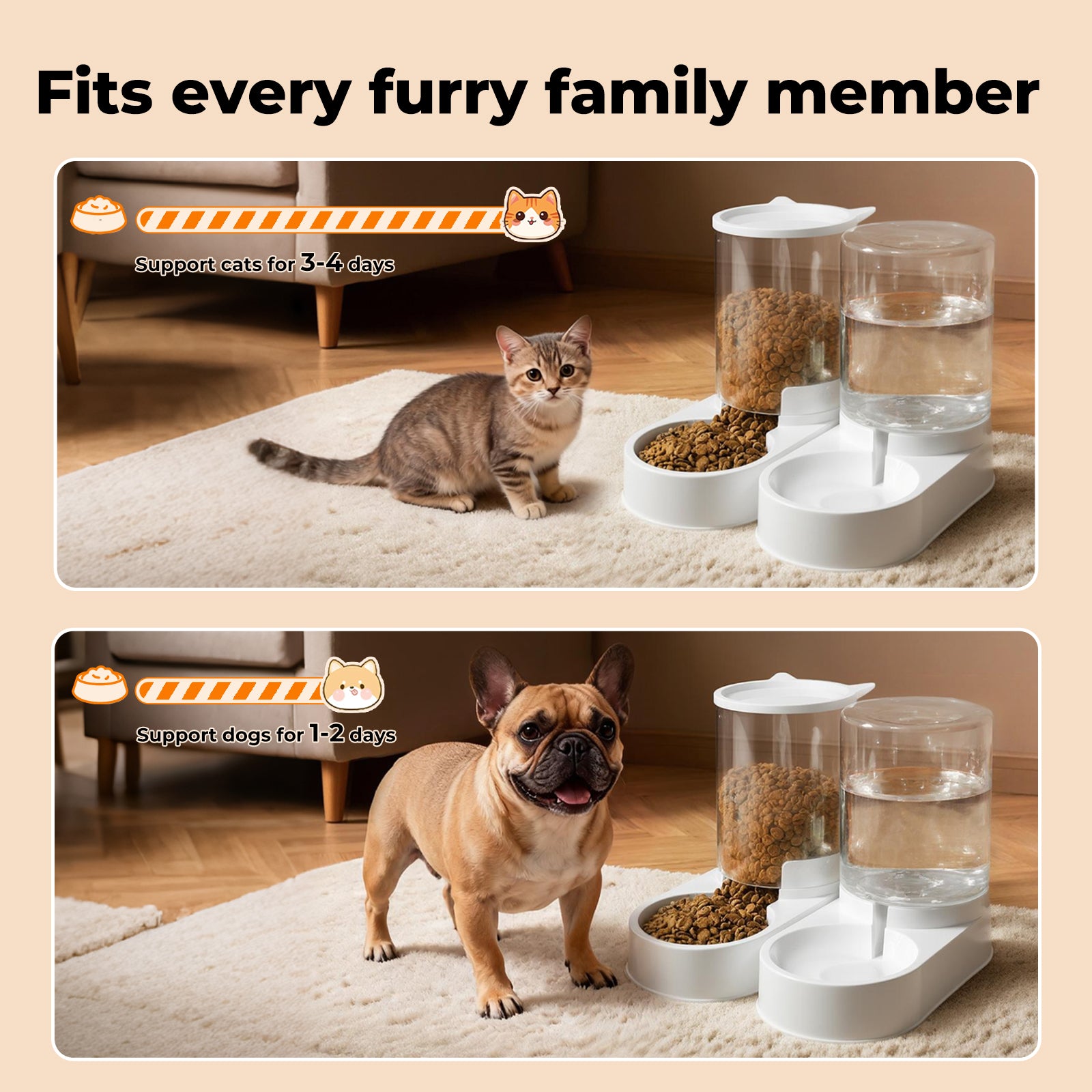 2 Packs Automatic Food Feeder Waterer Set 3.2L