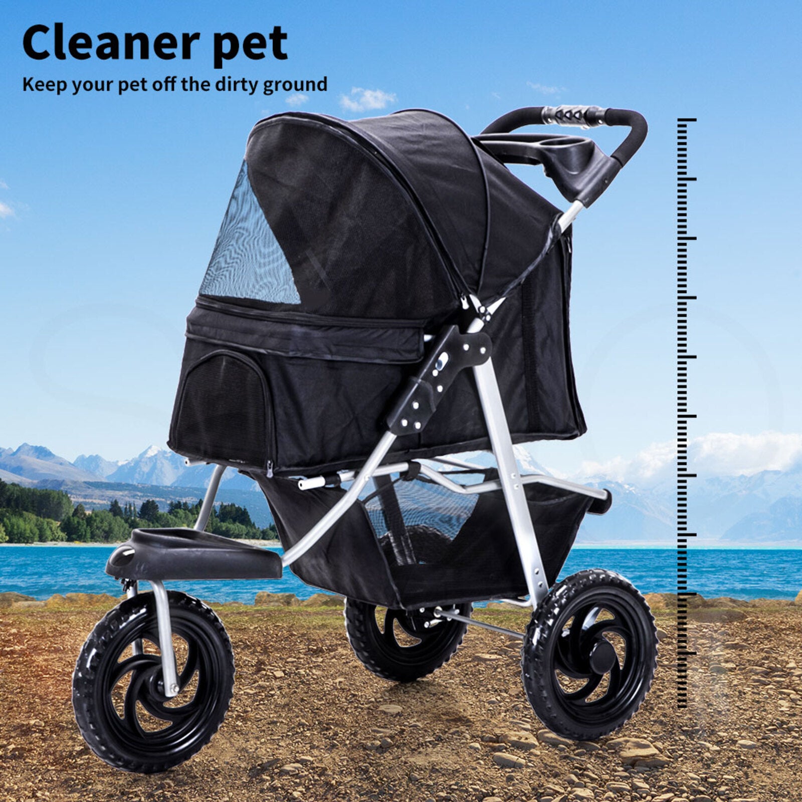 Pet Stroller 3 Wheels Foldable Large