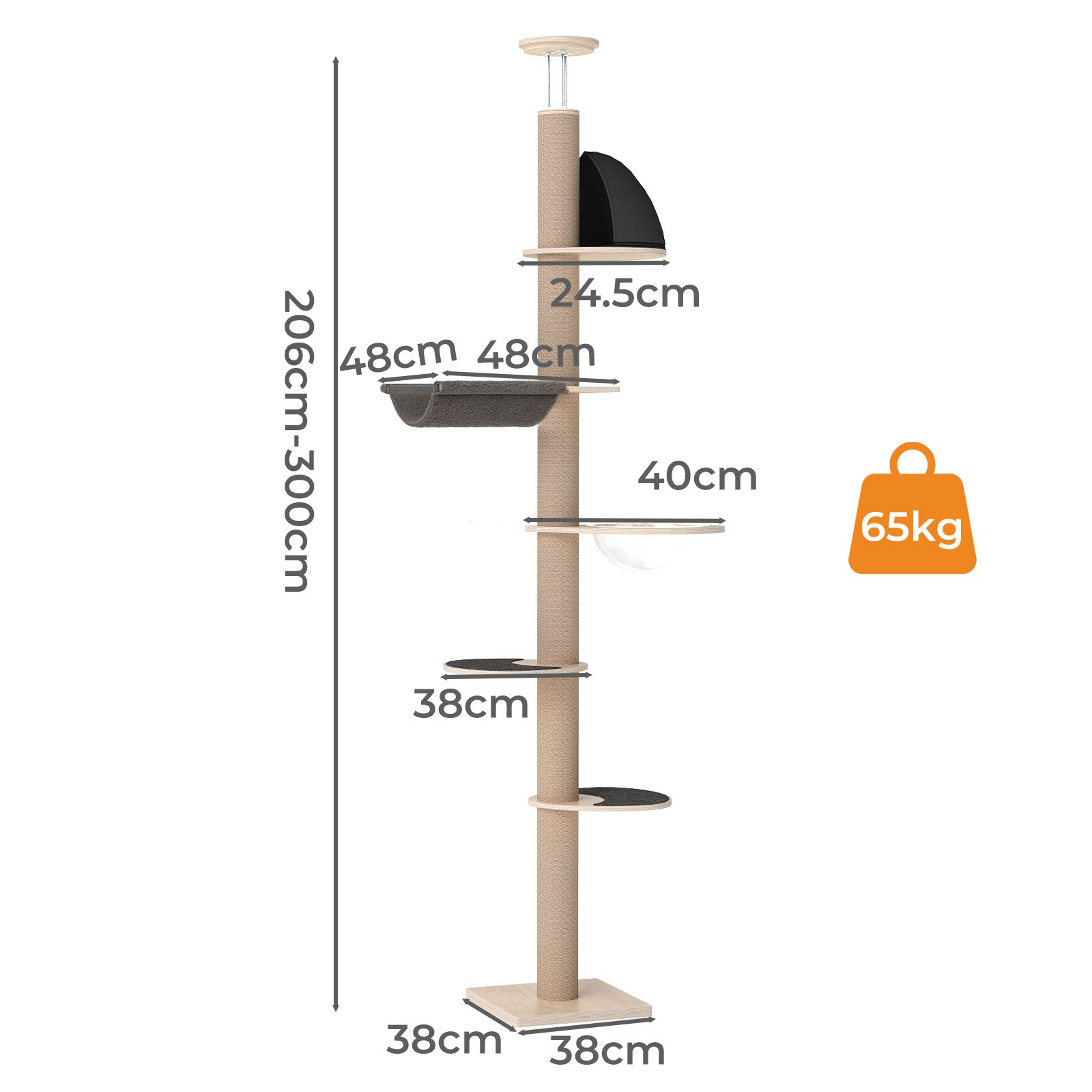206-300cm 6-Tier Cat Tower