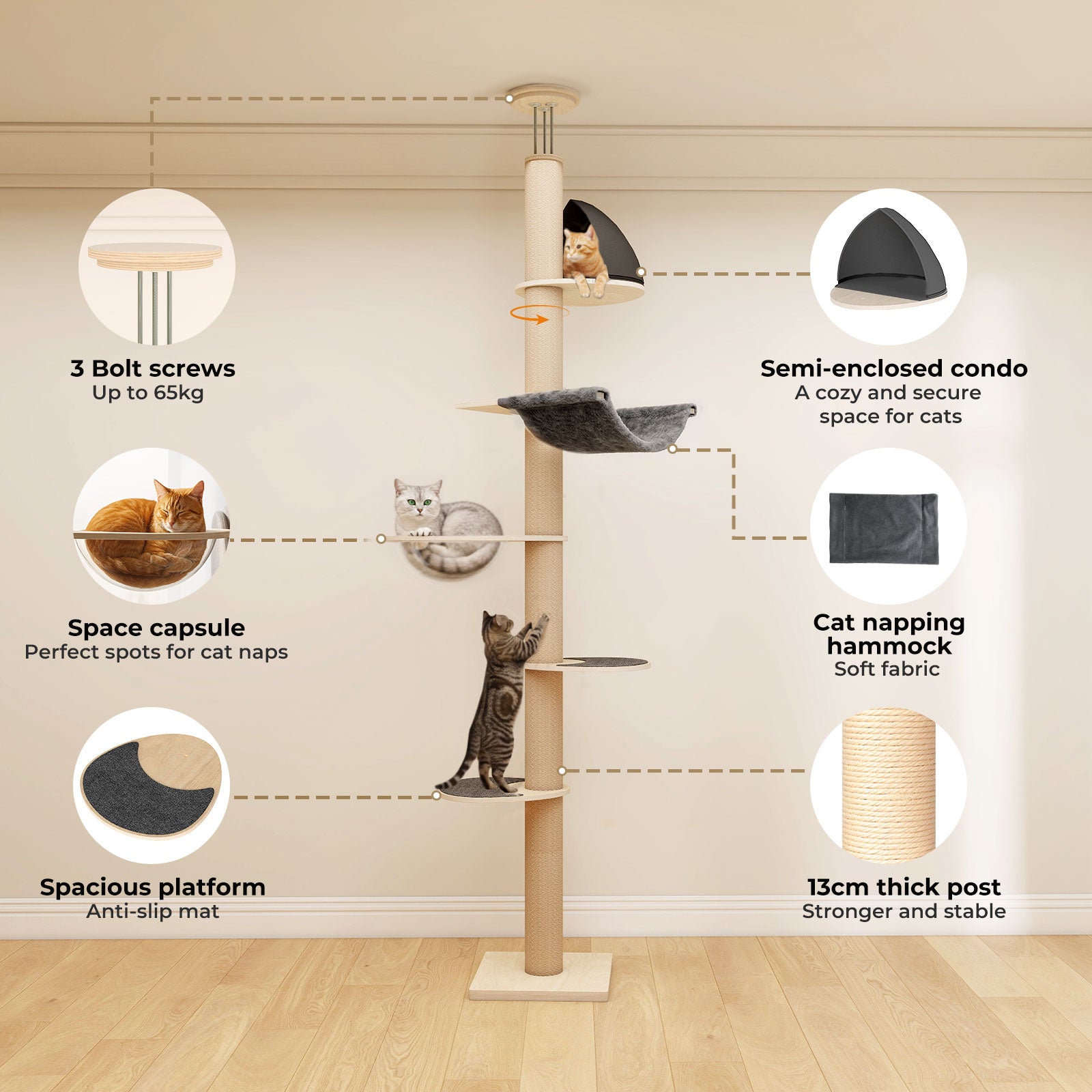 206-300cm 6-Tier Cat Tower
