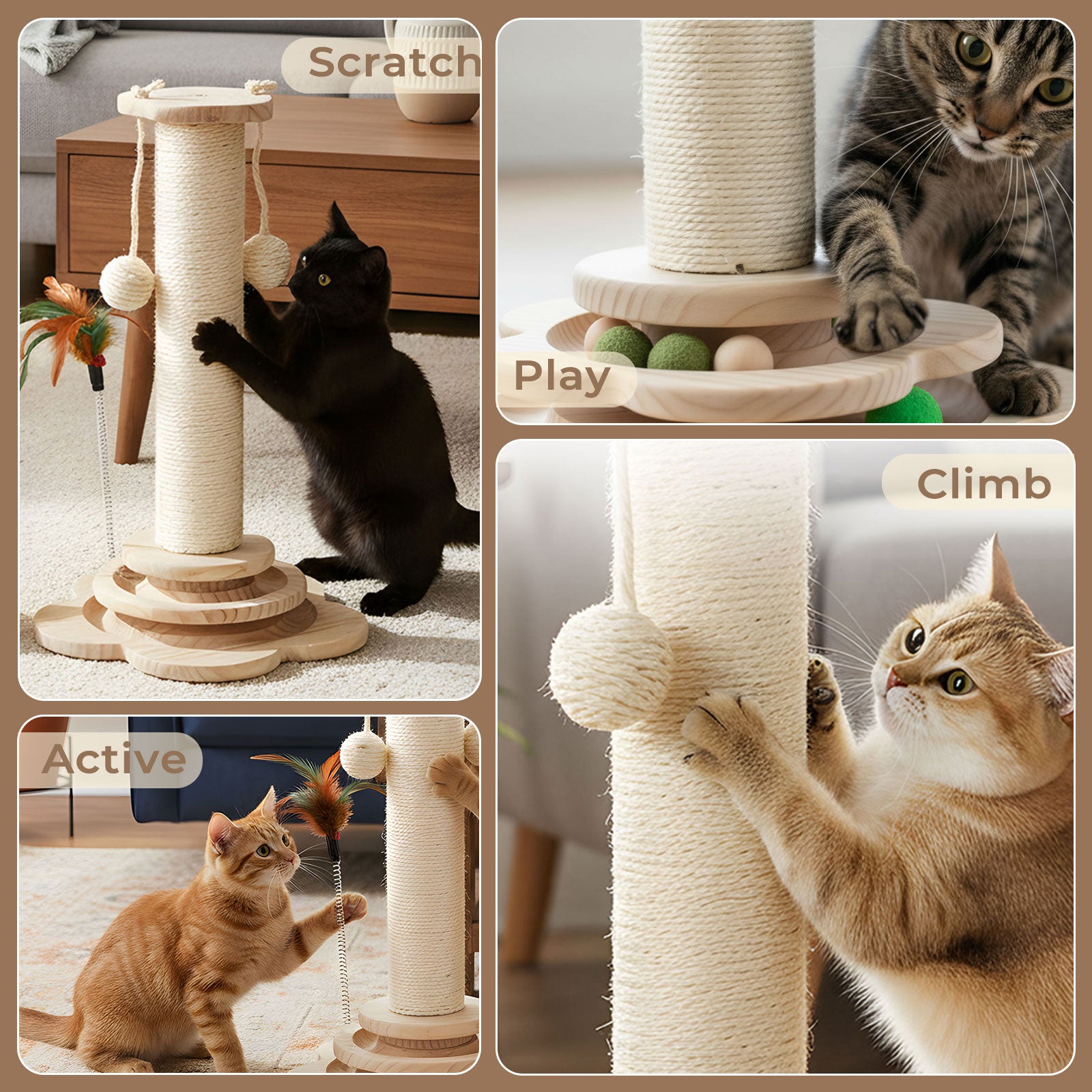 Cat Scratching Post Strong Natural Sisal Pole 45cm
