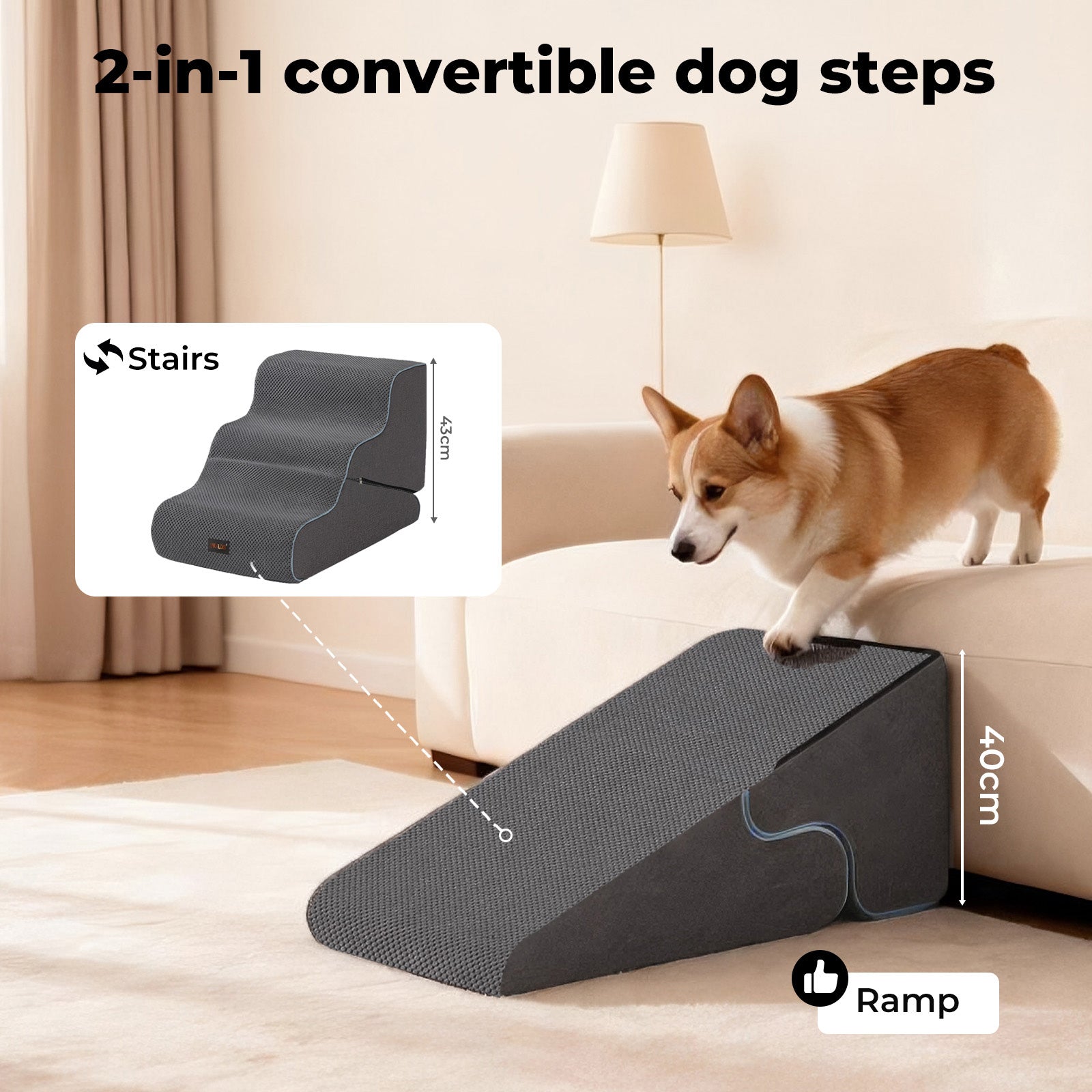 2 in 1 Dog Ramp 3 Step Pet Stairs