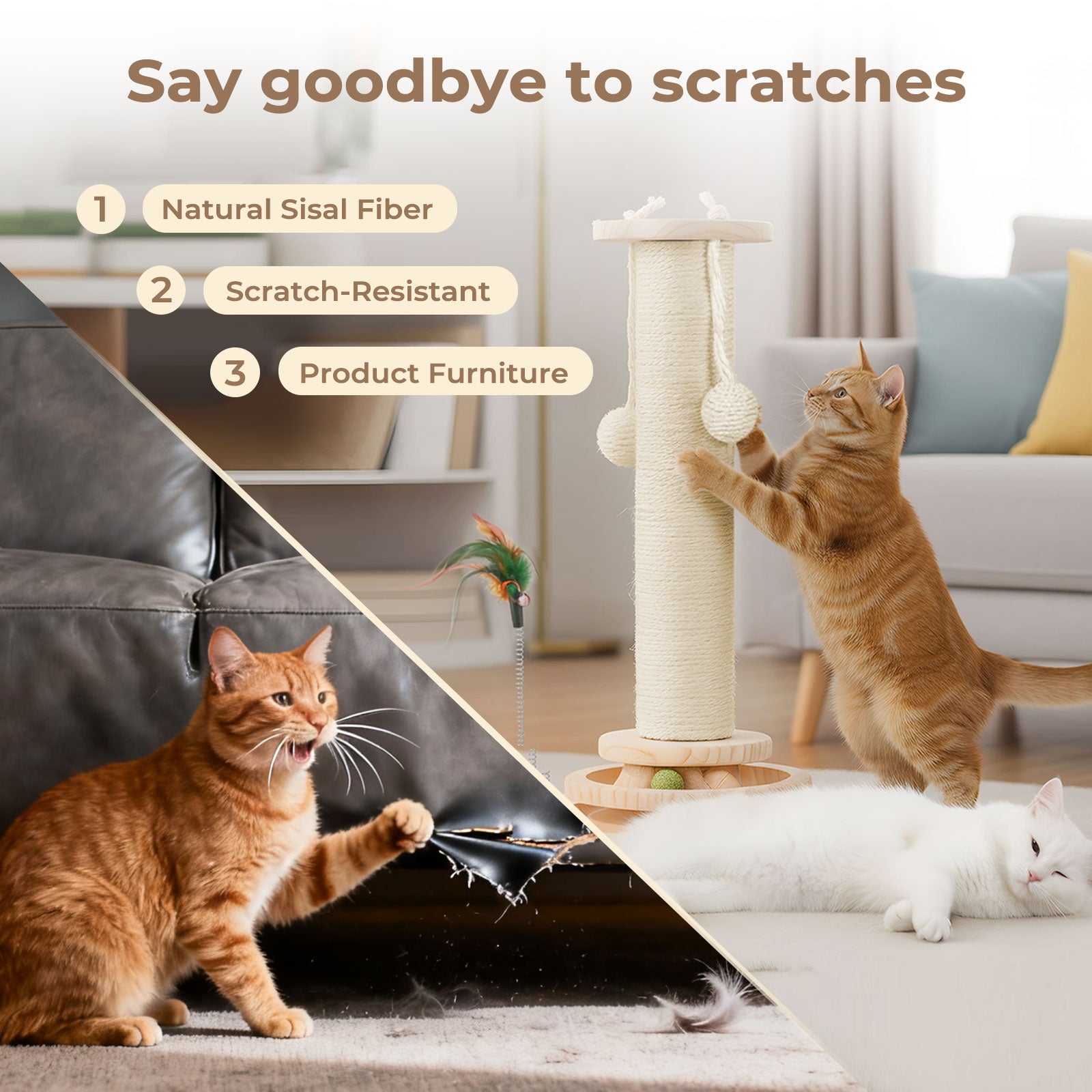 Cat Scratching Post Strong Natural Sisal Pole 45cm