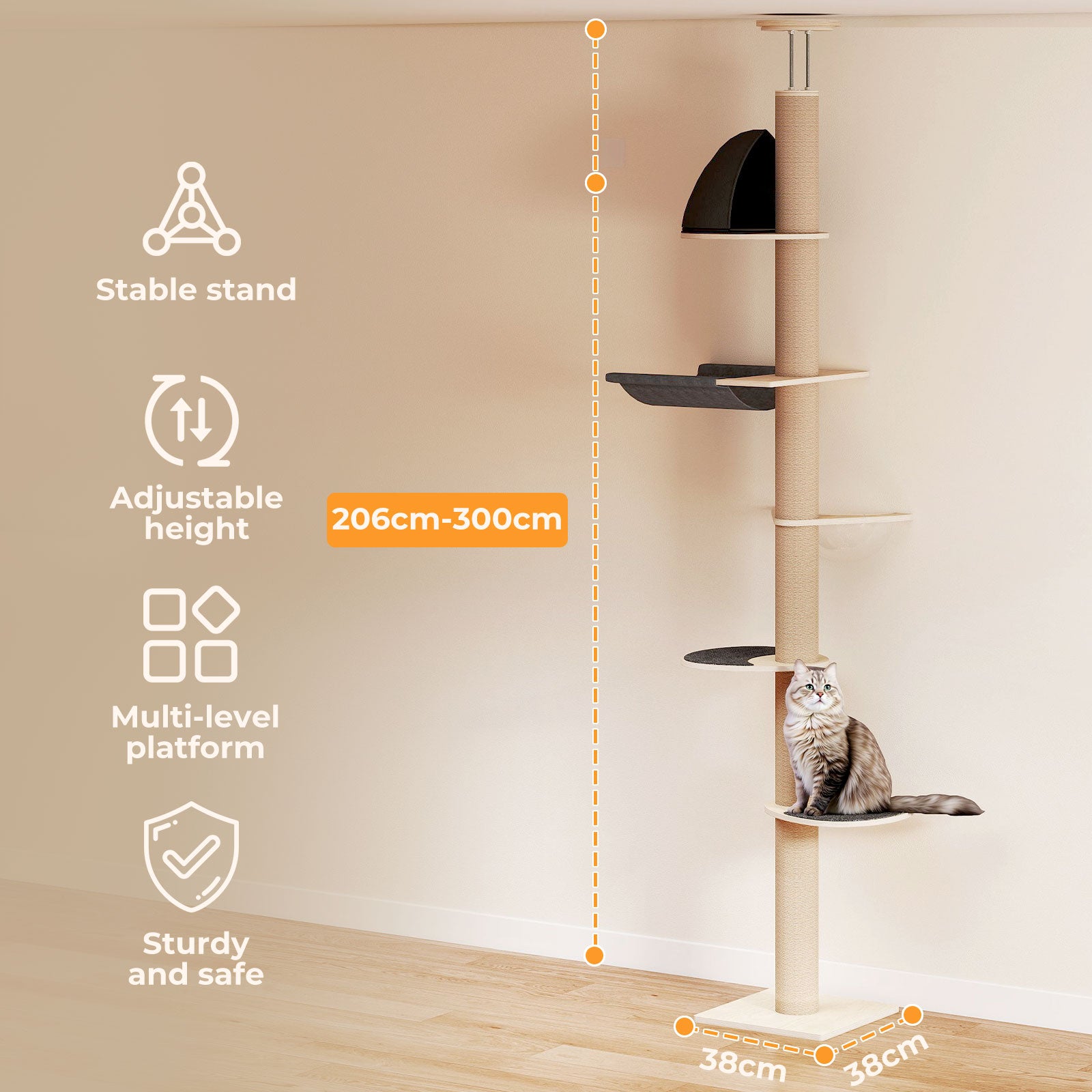 206-300cm 6-Tier Cat Tower